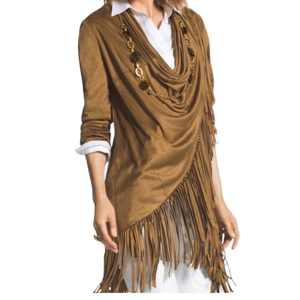 New! Chico's Faux Suede Fringe Boho Jacket Size 3 Women's 16/Xl
